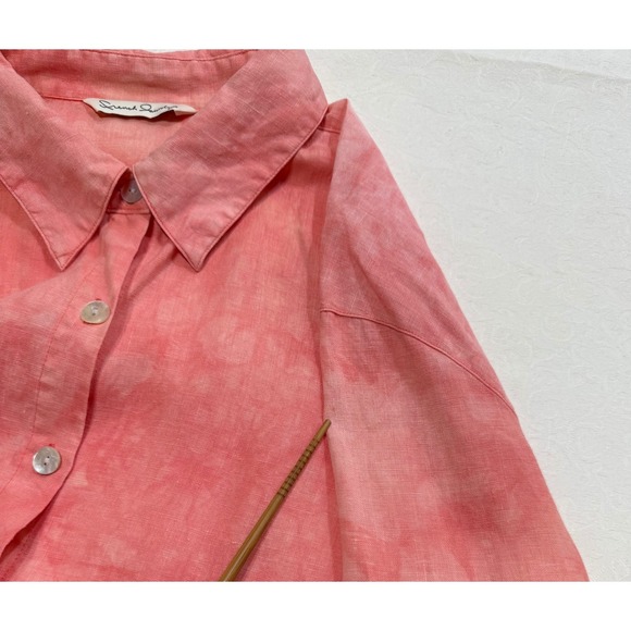 French Laundry Women's‎ Linen Blend Tie Dye Button Front Blouse Coral Size L - Picture 9 of 10